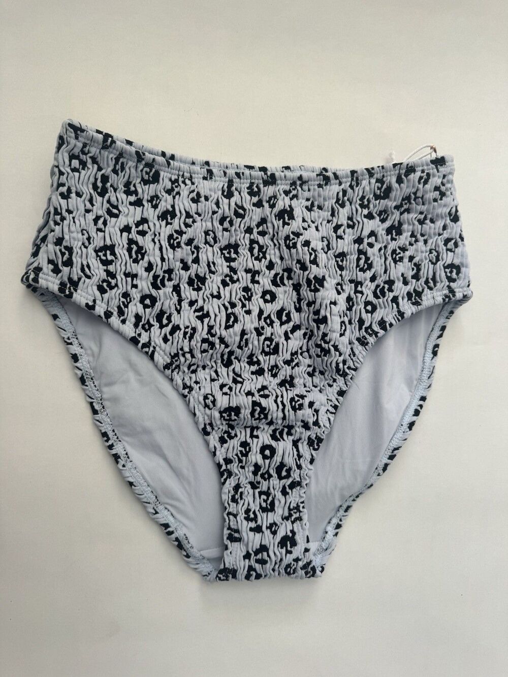 Good American Glass Leopard Smocked High Waist Bikini Bottom S/M NWT